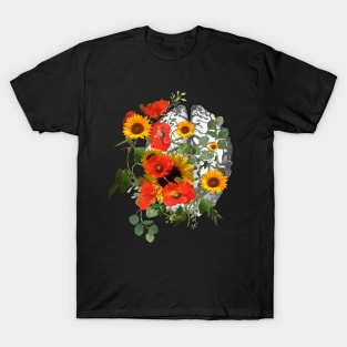 Poppie sunflowers Color human brain watercolor T-Shirt